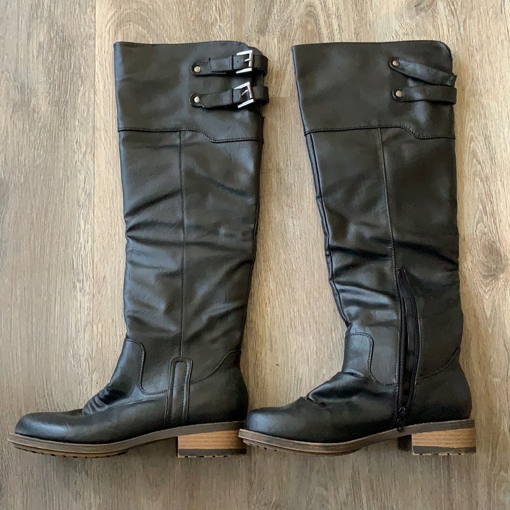 Qupid over the knee black faux leather boots
